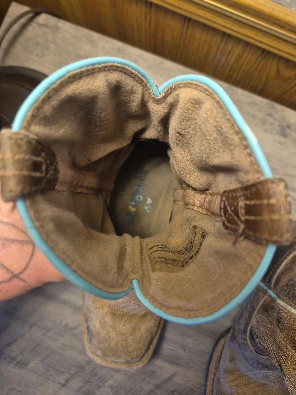 Ariat Brown Leather Kids Cowboy Boots with Turquoise Accents